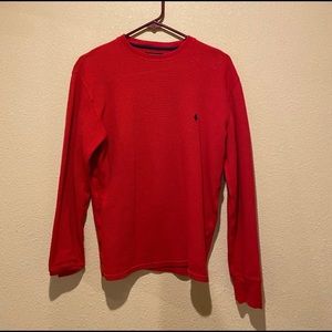 Red long sleeve polo shirt